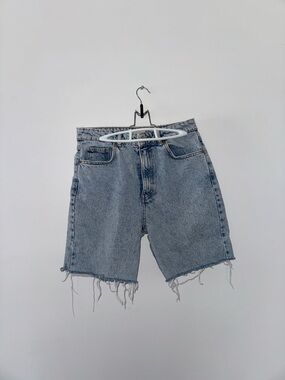 Zara Light Blue Distressed Denim Shorts